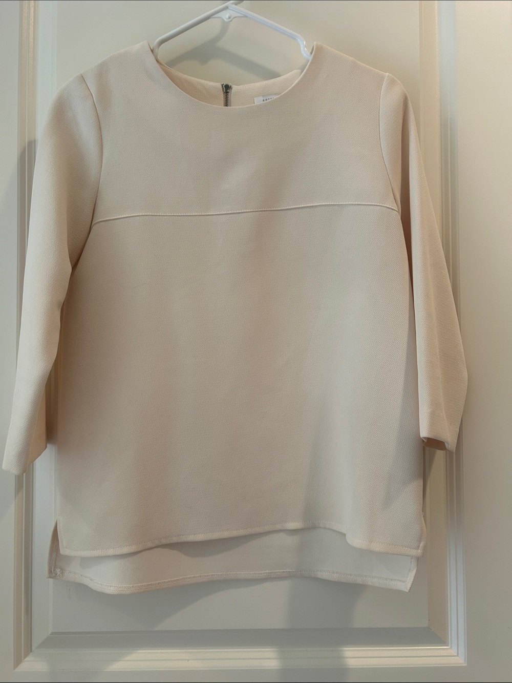 Cotton Market Minimalist Cream Round Neck Blouse Top lovely back zipper detail